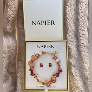 Napier Pink and Gold Butterfly Bracelet and Earrings Set NWT